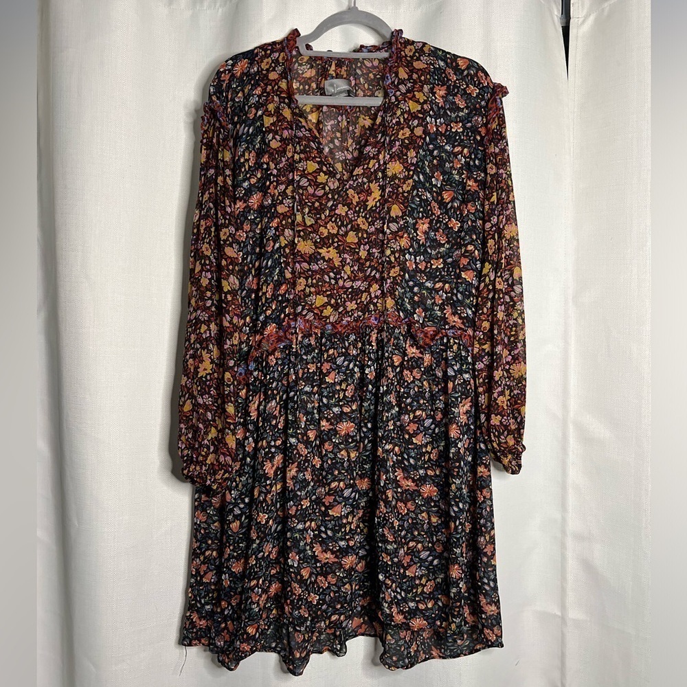 Anthropologie Boho Helene Sheer Floral Long Sleeve Dress XS - Picture 5 of 14